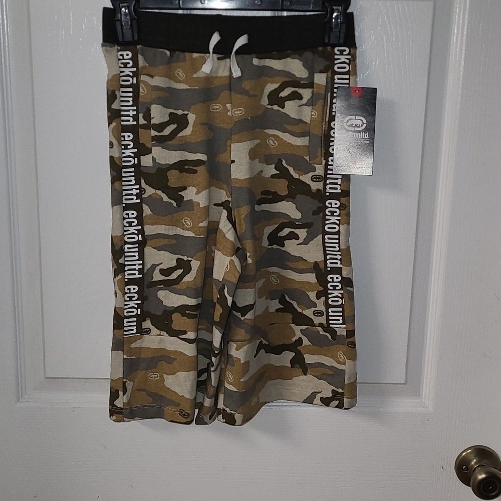 Ecko Unltd. Boys Olive Tan Brown Camouflage Stretch Tie Waist Shorts SZ L(14/16)